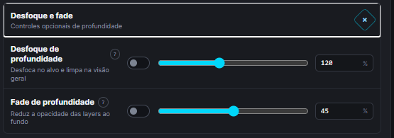 Controles de desfoque e fade de profundidade do PAISCA motion